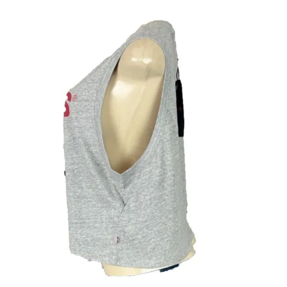 Levi's XL Heather Gray Crew Neck Logo Name Graphic Cotton Sleeveless Crop Tee - Picture 3 of 6